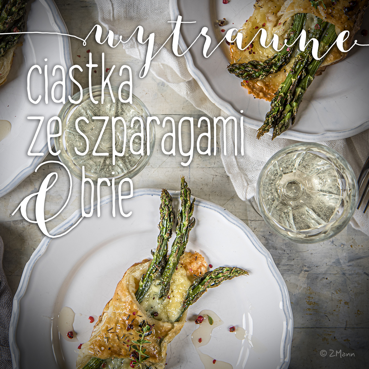 wytrawne ciastka francuskie ze szparagami i brie