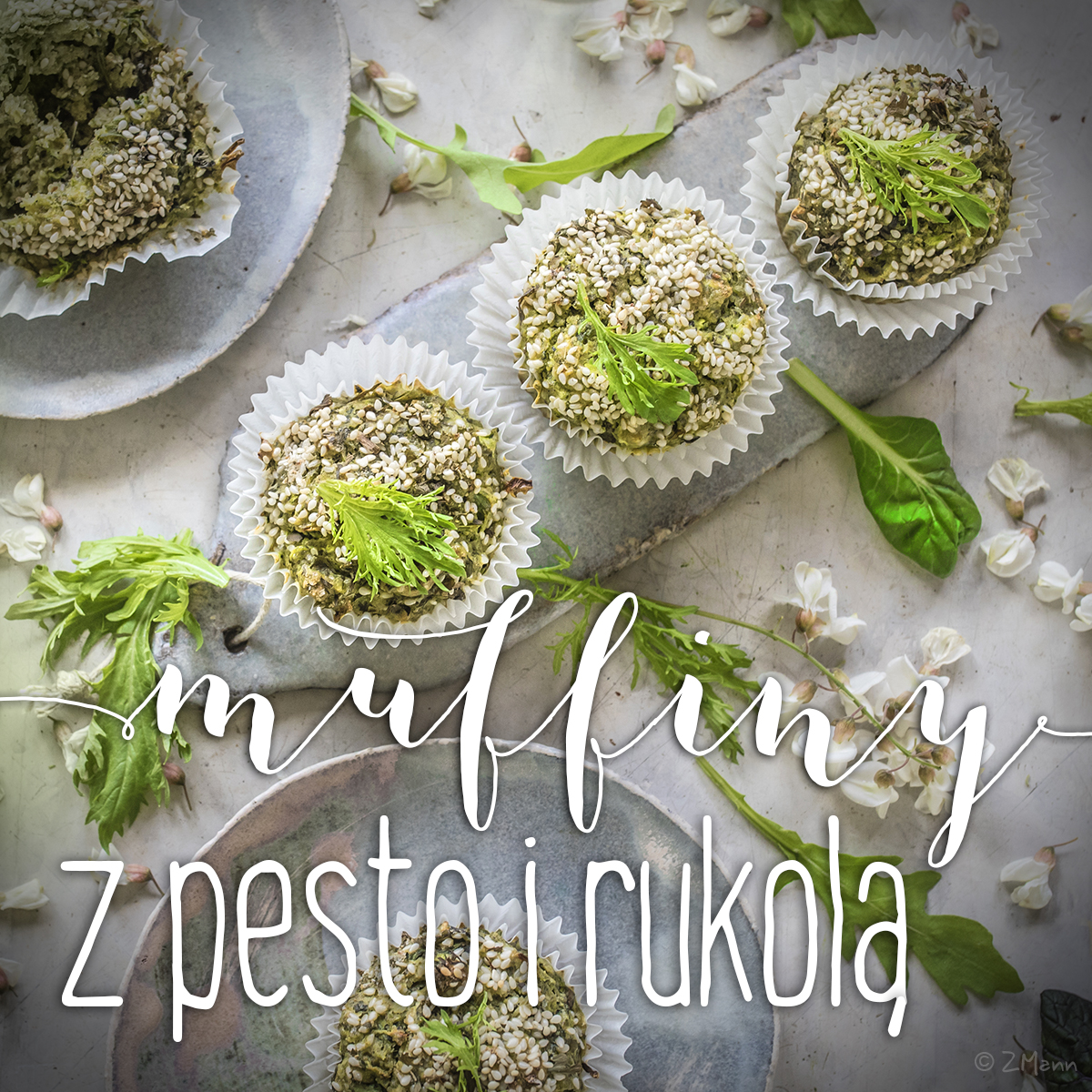 muffiny z pesto i rukolą { lub innymi liśćmi }